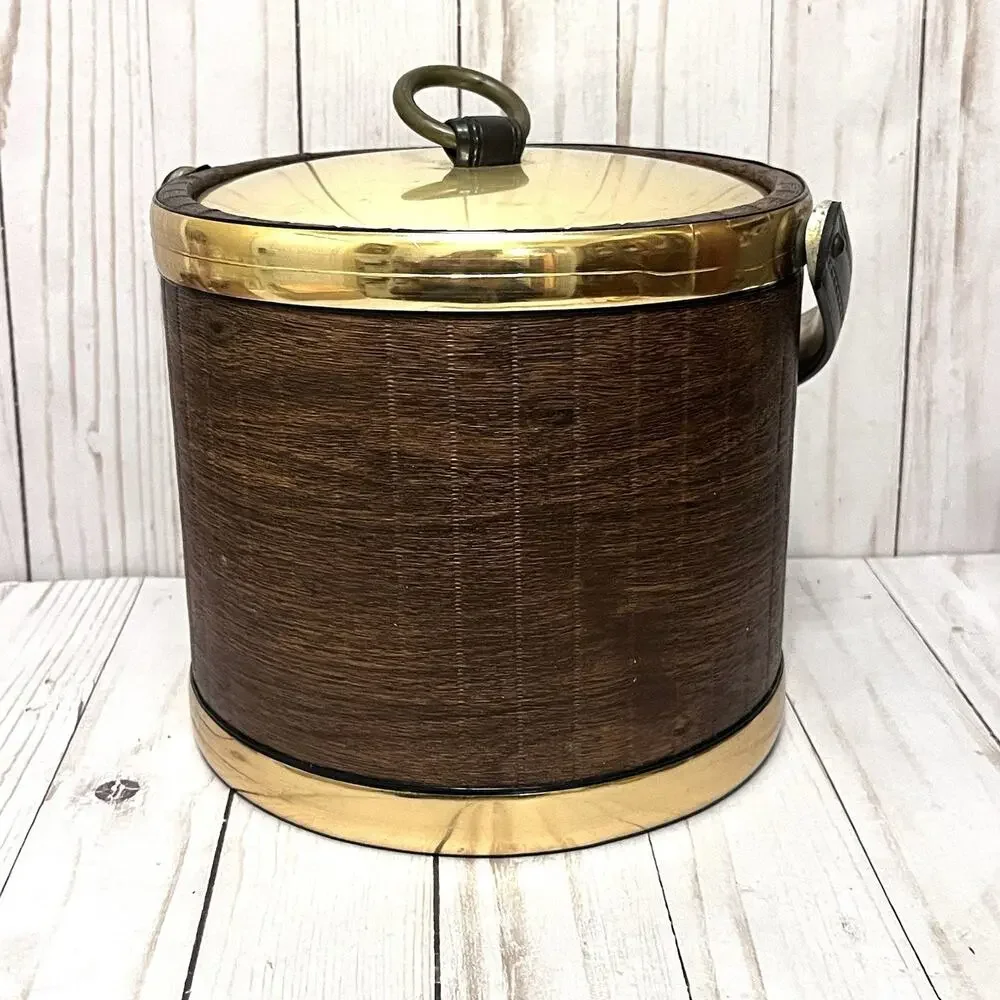 MCM Vintage 70's Kraftware Ice Bucket Brown & Gold Vintage Barware